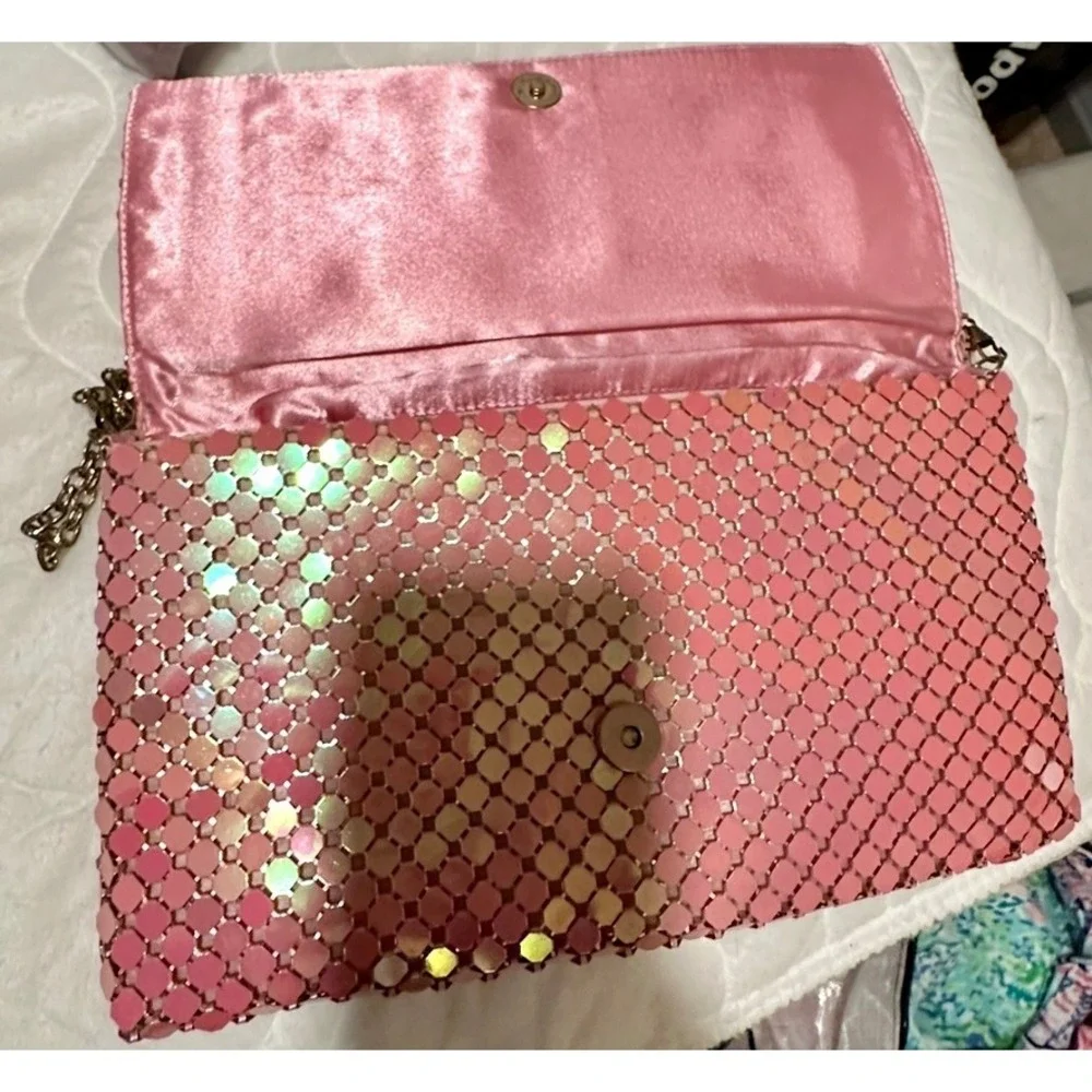 Urban‎ Expressions Pink Iridescent Mesh Chain Strap Evening Clutch Bag